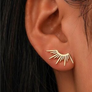 Gold Plated Stainless Steel Sun Rays Stud Earrings
